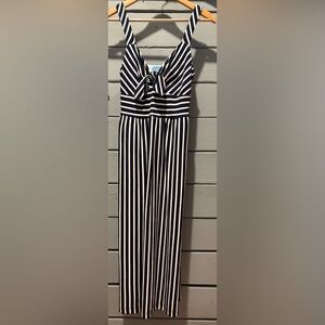 Draper James Navy and White Striped Midi Dress